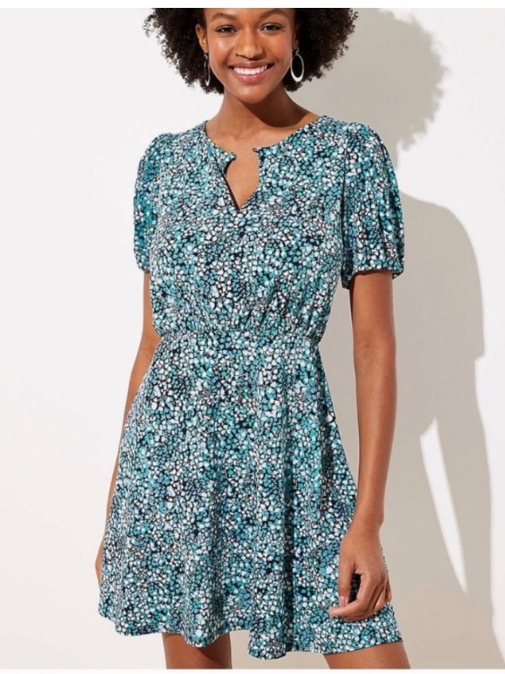 LOFT Wildflower Puff Sleeve Fit & Flare Dress - Size 6